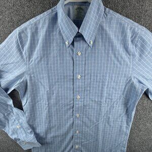 Brooks Brothers Small Milano Blue Check Button Up Shirt Men Long Sleeve Non Iron